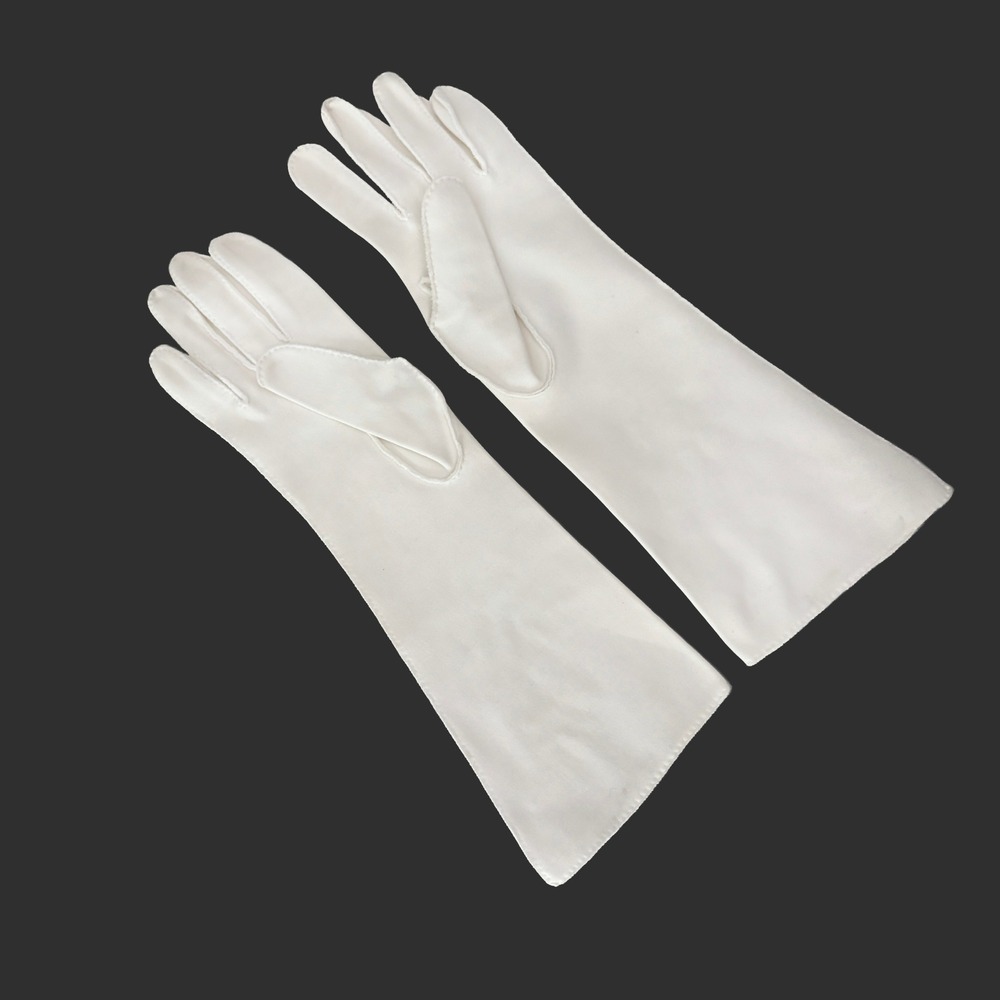 VTG White Embroidered Leaf Opera Gloves Long Formal Bridal Wedding Mid Century‎ - Picture 3 of 6
